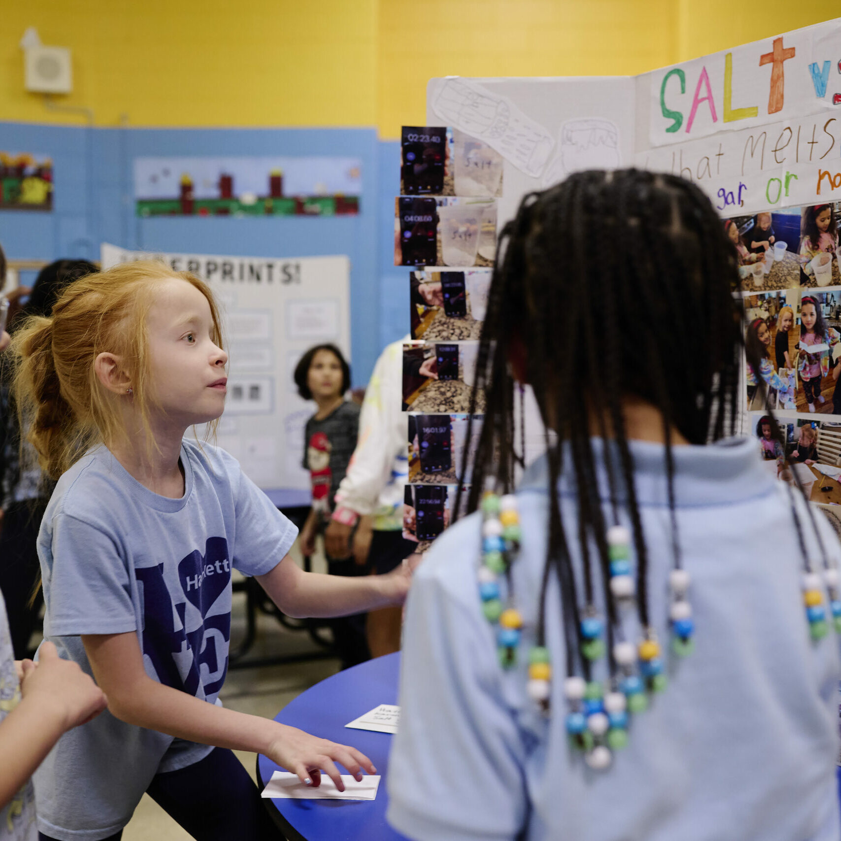 Horatio B Hackett Elementary School hosts its inaugural Science Fair with 34 projects presented on posters for all students to see.